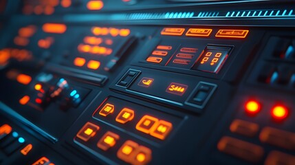 Modern Glowing Industrial Control Panel with Advanced Automation Technology