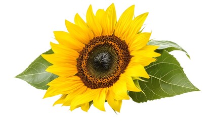 Fototapeta premium Vibrant Yellow Sunflower with Dark Center on Isolated White Background