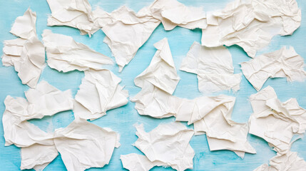 Obraz premium Abstract Composition: Crumpled White Paper on Blue Surface