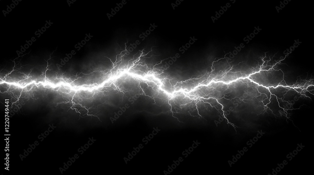 Poster isolated lightning bolt with extensive branching displayed against a dark background, representing e