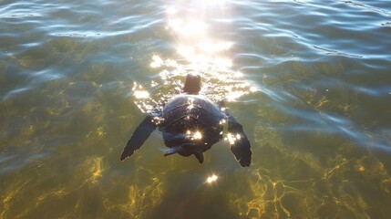 Obraz premium Person Swimming in the Ocean During Sunset, Enjoying the Tranquility and Beauty of a Warm Evening in Summer