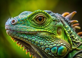 Fototapeta premium Green Iguana Headshot: Vibrant Emerald Reptile Portrait