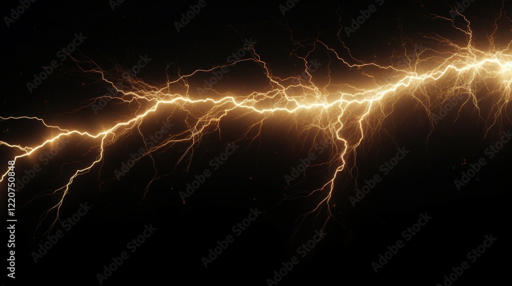 Poster striking image of isolated lightning bolt with extensive branching against dark background capturing