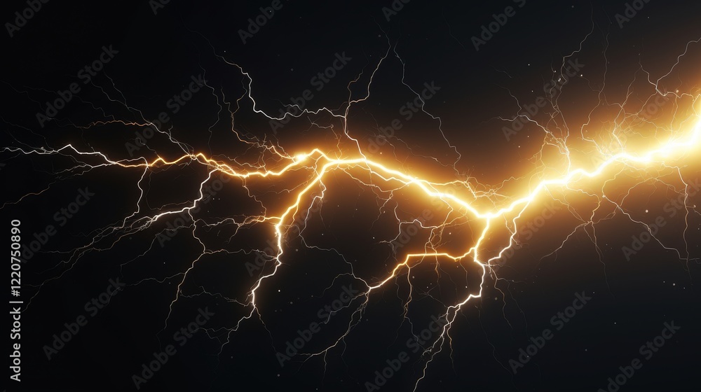 Poster dramatic lightning bolt with extensive branching effect illuminating dark sky creating striking visu