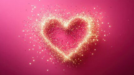 Sparkling heart symbol on pink background for romantic celebration themes