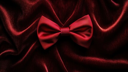A bow tie in a vibrant red shade arranged neatly on a soft velvet background.