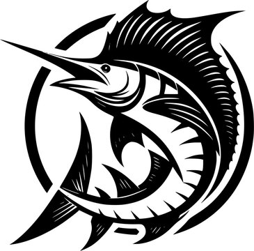 marlin fish logo, illustration of blue marlin, sailfish jumping vector art