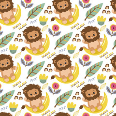Seamless With Cute Lion Pattern For Fabric Baby Clothes Background Textile Wrapping Paper And Other Decoration