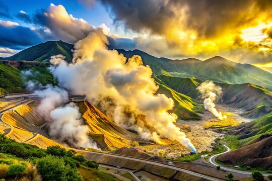 Hakone Owakudani Volcanic Valley, Japan: Candid Shot of Sulfurous Fumes & Dramatic Landscape, August 29, 2023
