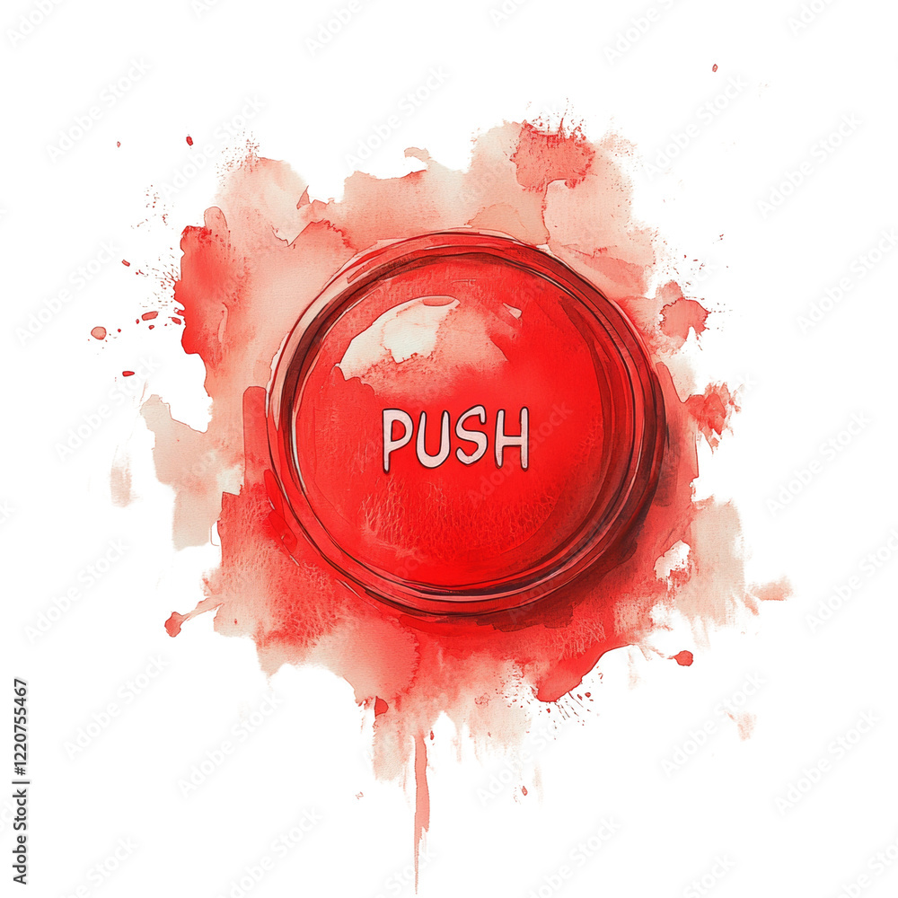 Poster red push button watercolor splash design