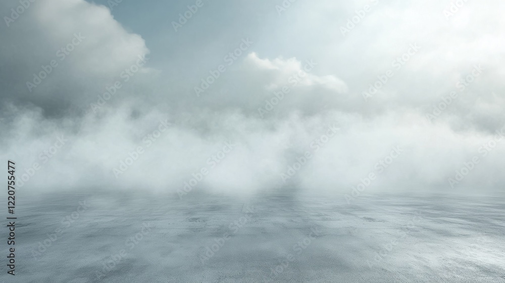 Poster abstract background with concrete ground and foggy clouds and mock up place. landing page concept