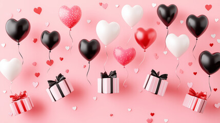 バレンタイン 風船 プレゼント バレンタインデー ピンクの背景