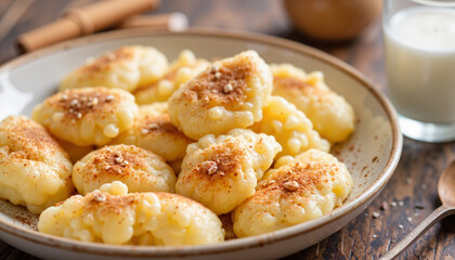 Creamy Riisipuuro topped with cinnamon and sugar, cozy comfort food