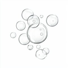 Transparent Bubbles of Various Sizes Floating Isolated on White Background