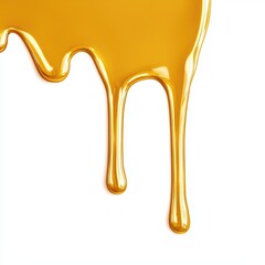 Smooth Golden Liquid Dripping from a Surface Isolated on a White Background