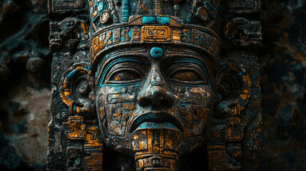 Obraz premium Highly Detailed Ancient Stone Carving with Intricate Design and Rich Textures
