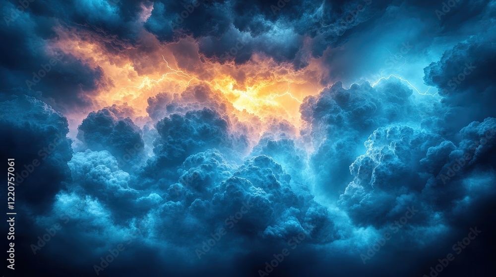 Aufkleber dark and dramatic stormy sky with lightning flashes illuminating the clouds in a captivating display