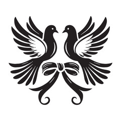 Obraz premium Romantic two doves holding a ribbon, perfect for Valentine’s designs - Dove silhouette - Dove vector - Dove illustration - valentine silhouette - love silhouette 