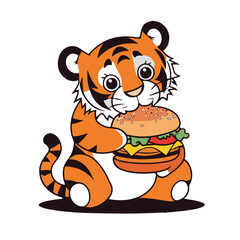 The adorable cartoon baby tiger cub, a cute and playful feline character, is enjoying a fun safari adventure