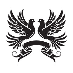 Two doves with a love ribbon, creating a sense of romance - Dove silhouette - Dove vector - Dove illustration - valentine silhouette - love silhouette
