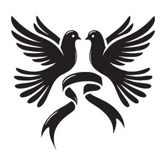 Elegant two doves holding a ribbon, perfect for romantic designs - Dove silhouette - Dove vector - Dove illustration - valentine silhouette - love silhouette
