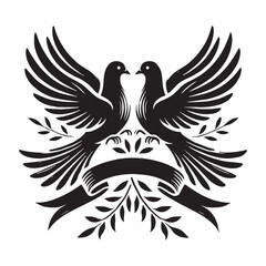Obraz premium Two doves gracefully holding a ribbon, symbolizing love - Dove silhouette - Dove vector - Dove illustration - valentine silhouette - love silhouette 