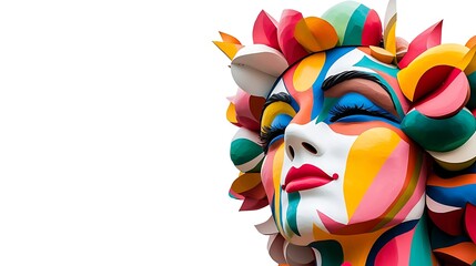 Vibrant and Colorful Abstract Sculpture with Artistic Face Representation and Eye-Catching Design Las Fallas