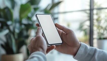 A person is currently holding a cell phone that has a white screen
