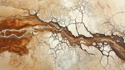 Naklejka premium A textured abstract resembling cracked mud flats, with earthy tones of brown and beige