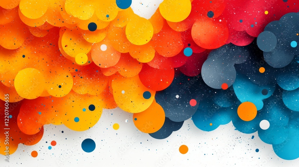 Aufkleber abstract colorful bubbles design with contrasting textures and scattered dots on a white background