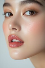 Fototapeta premium Close-up of asian young female with glossy skin and natural makeup
