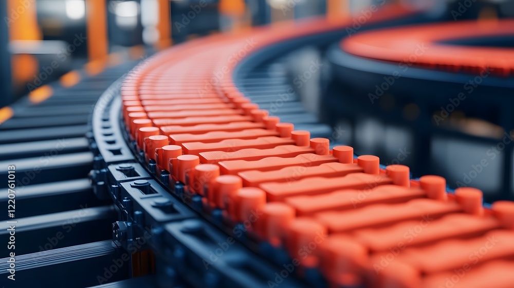 Poster seamless conveyor belt system with moving parts for efficient manufacturing workflow