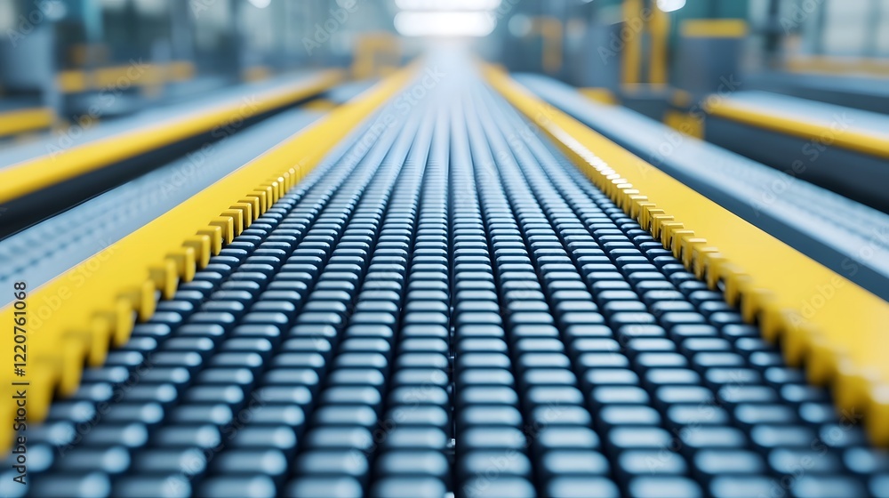 Poster seamless mechanical conveyor belt system with moving parts for efficient industrial workflow