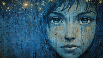 Mesmerizing Portrait of a Person with Unique Facial Features and Dreamy Background Elements