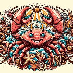 abstrack background crab with various fish