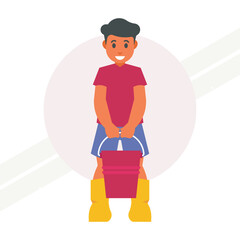 A little boy with a bucket representing playfulness and outdoor fun