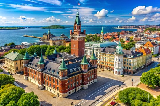 Helsingborg Sweden Summer Panorama Aerial View Town Hall Cityscape