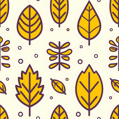 A colorful pattern featuring various stylized leaves on a light background.