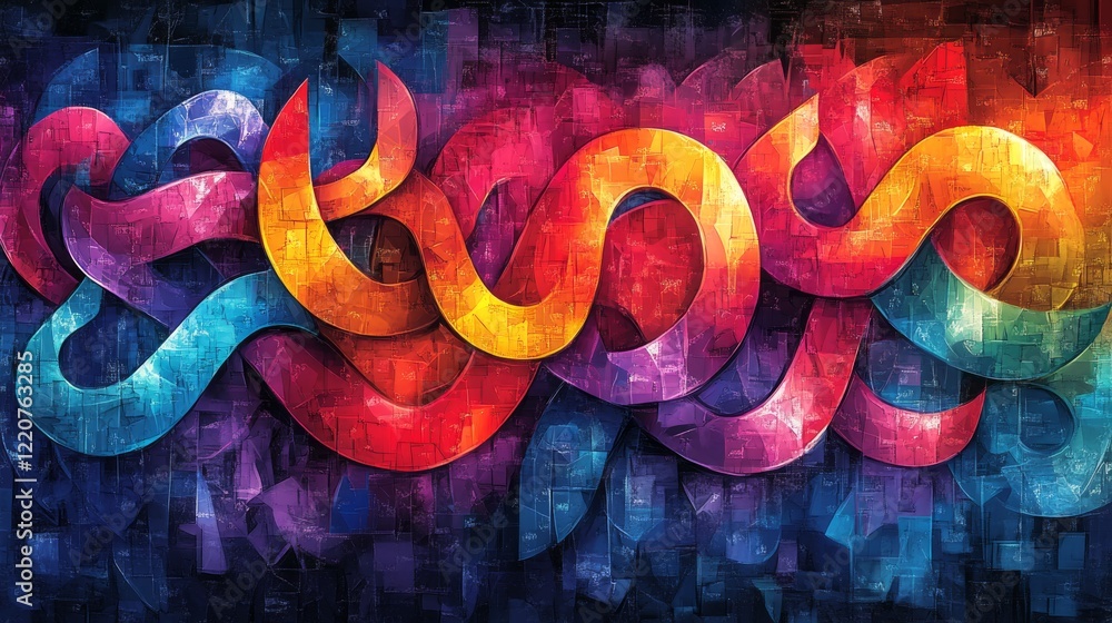 Aufkleber vibrant abstract art with fluid shapes and dynamic textures displaying colorful curves and segments 