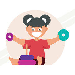 A little girl playing with a toy representing childhood and imagination