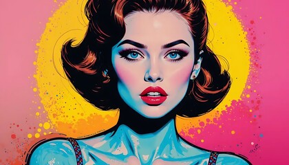 Vibrant Retro Woman Pop Art Style Colorful Portrait