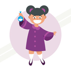 A little witch holding a flask with potion representing fantasy and magic