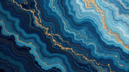 Fototapeta premium Blue marble-like texture with golden inclusions and soft white streaks, resembling a polished gemstone or stone surface.