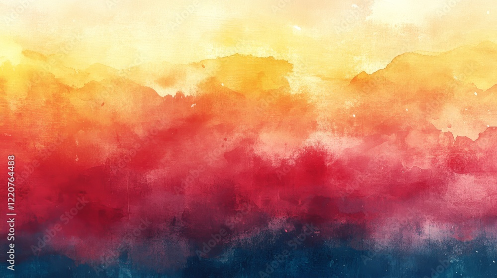 Poster abstract watercolor background with vibrant color transitions from yellow to blue creating an ethere