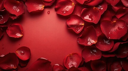 Romantic red background with rose petals for love and passion themes