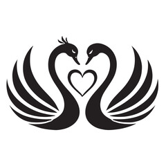 Fototapeta premium Heart of love formed by two swans, perfect for Valentine’s designs - Swans silhouette - Swans vector - Swans illustration - valentine silhouette - love silhouette 