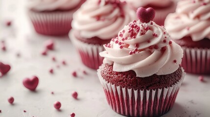 Valentine's day red velvet cupcakes with heart decorations for baking inspiration