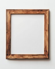 Fototapeta premium Empty wooden frame on white wall with rustic texture