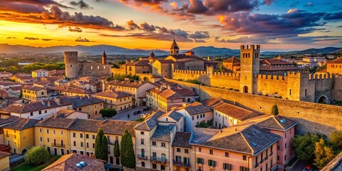 Obraz premium Historic Italian Cityscape: Cittadella's Architectural Gems at Sunset, Veneto Region