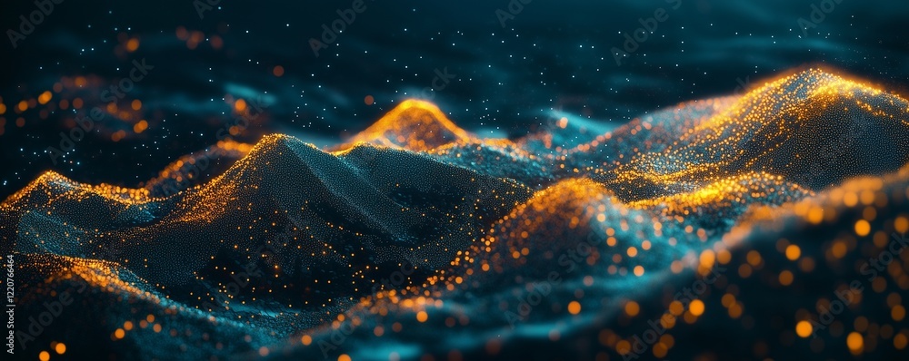 Aufkleber abstract digital background with colorful glowing lines and dots forming an abstract mountain landsc